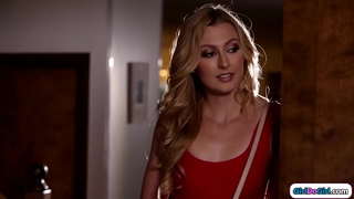 After coming home late again her busty stepmom decides she will be a lesbian.The stepdaughter get titsucked licks the milf pussy and facesits her